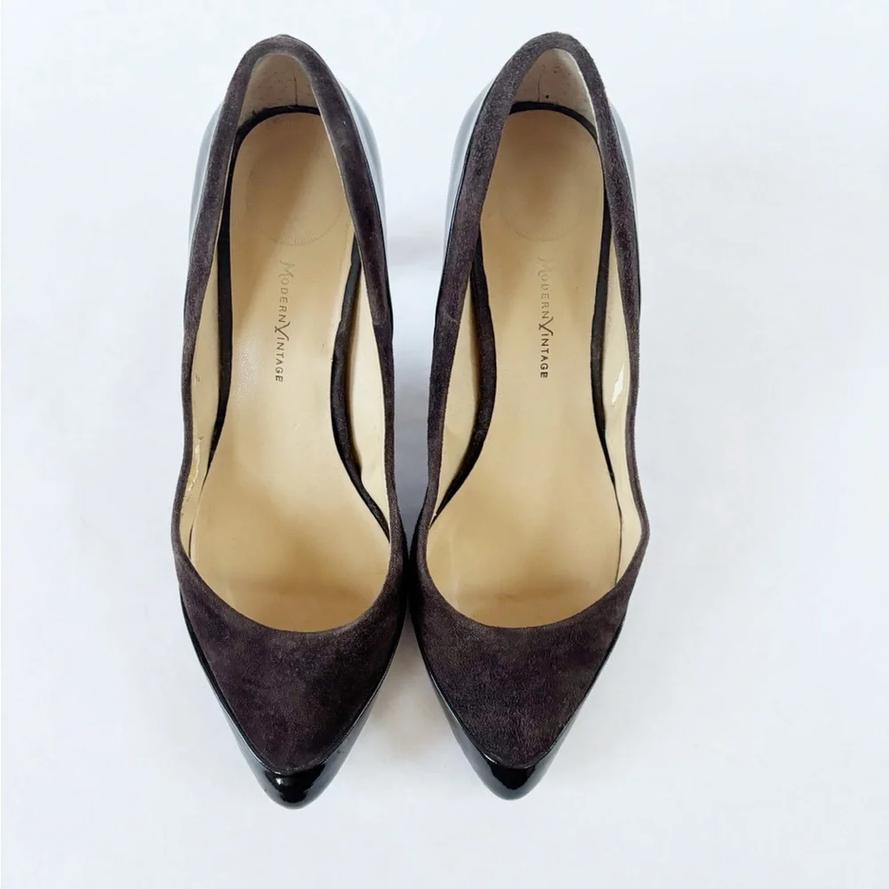 Modern Vintage Brown Suede & Patent Leather Pumps | EU 38.5 | Italy